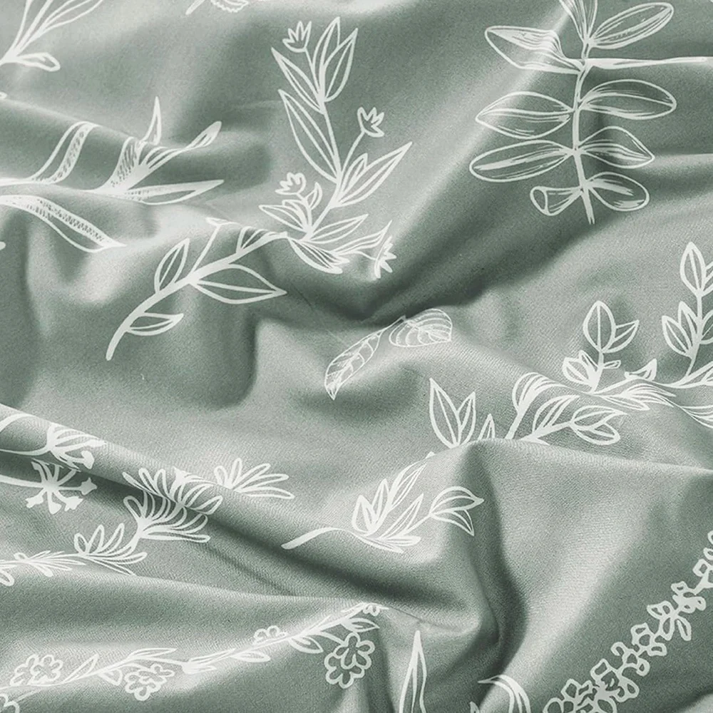 NEW Anthro Sage Green Botanical Print Boho Queen /King Bedding Duvet Sham Set